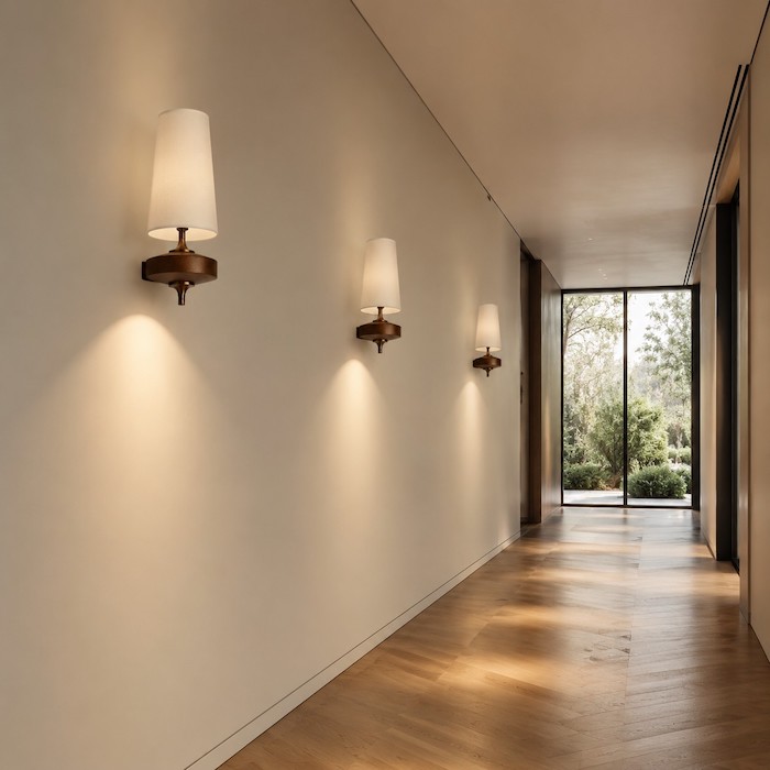 multiple-modern-wood-wall-lamps-hallway