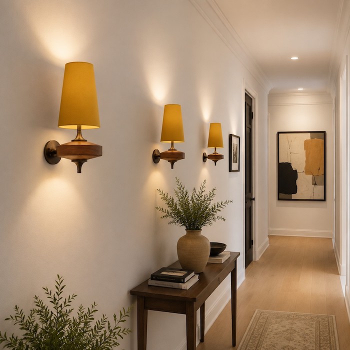 hallway-multiple-wood-wall-sconces