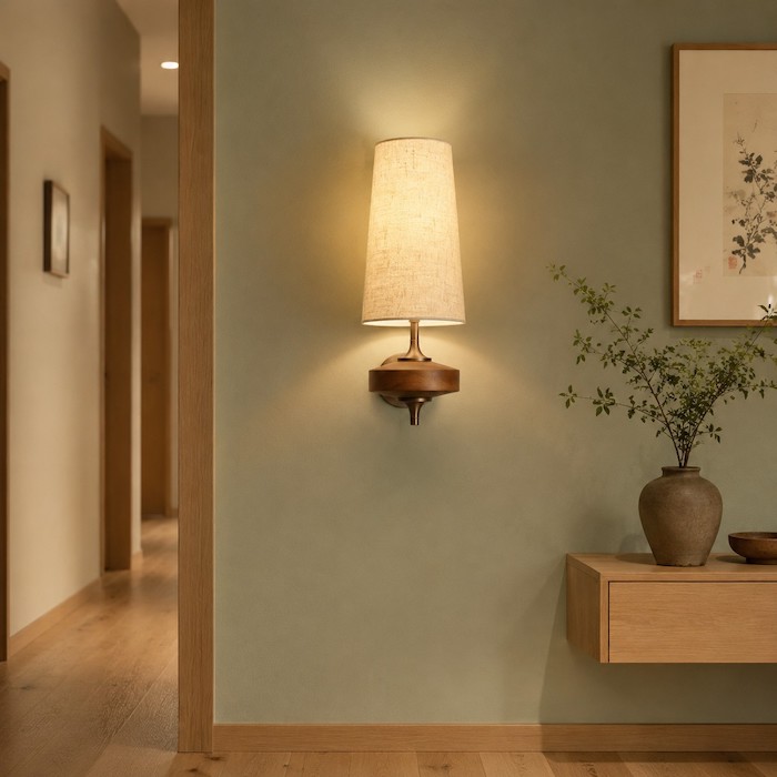 japandi-hallway-fabric-shade-wood-sconce