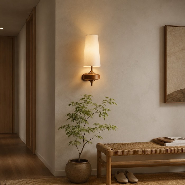 japandi-hallway-with-single-wood-sconce-decor
