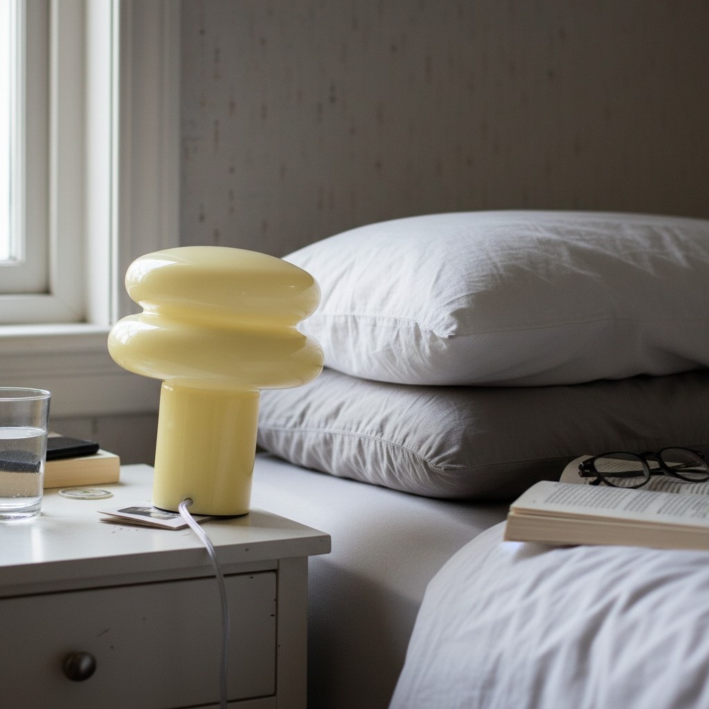 Customer photo of Small Opal Table Lamp beside a bed