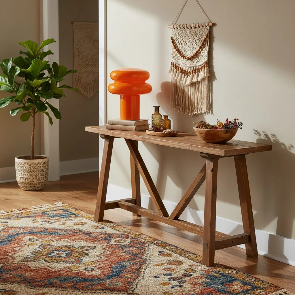 Orange Small Opal Table Lamp on a console table