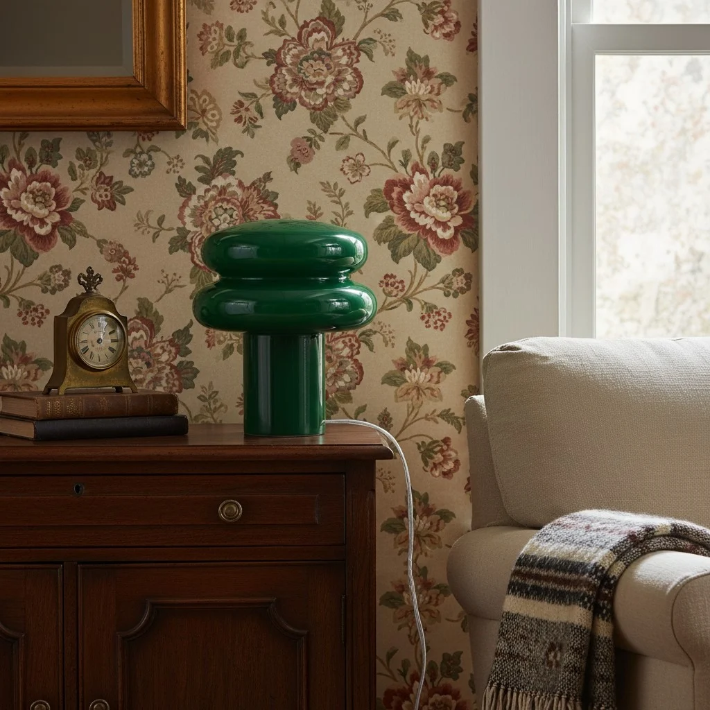 Green Small Opal Table Lamp in a vintage interior