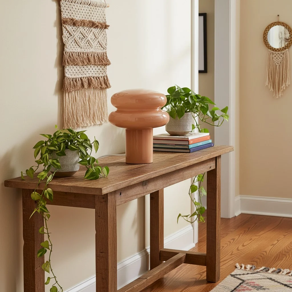Pink Small Opal Table Lamp on a wood console