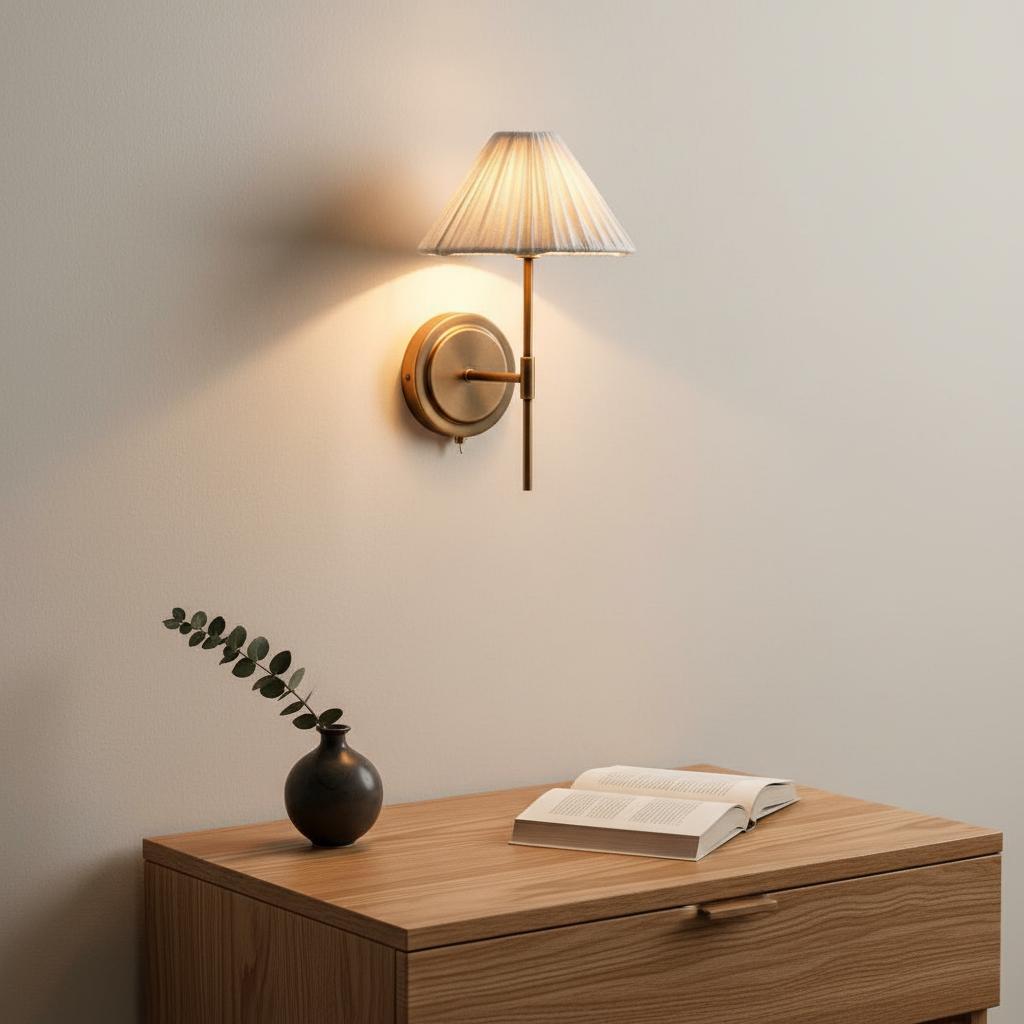 Lindi wall light above a wooden dresser