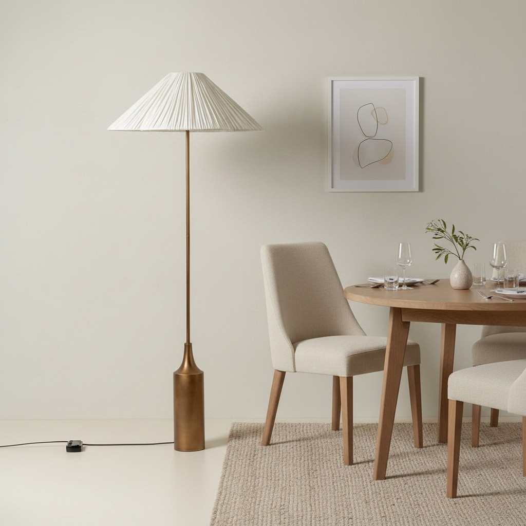 Lindi Antique Brass Fabric Floor Lamp – Elegant Linen Standing Lamp for Living Room