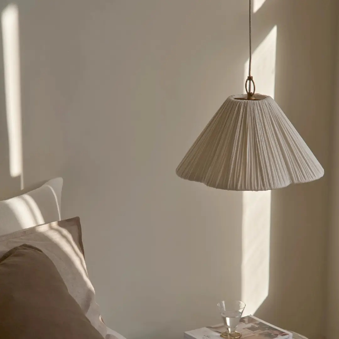 Lindi Farmhouse Aged Brass Linen Shade Pendant Light for Kitchen Island