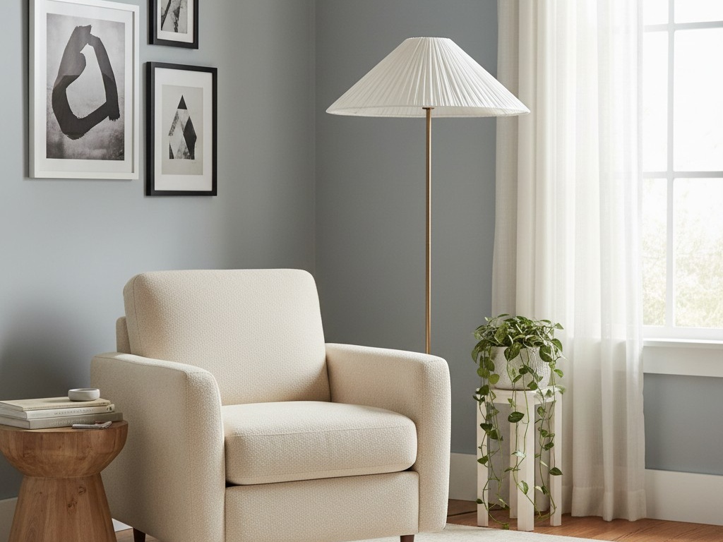 Lindi floor lamp styled in a bright reading corner
