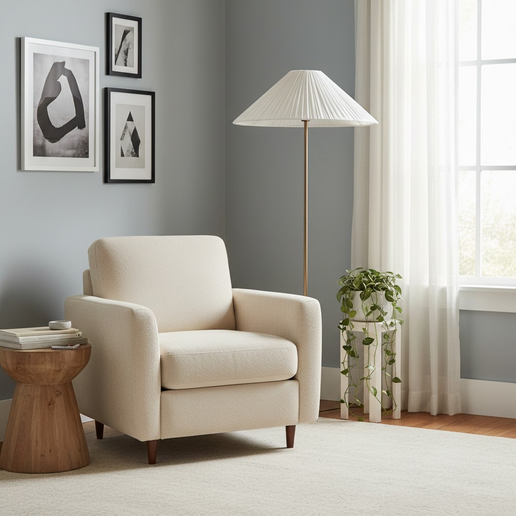 Lindi floor lamp styled beside an armchair