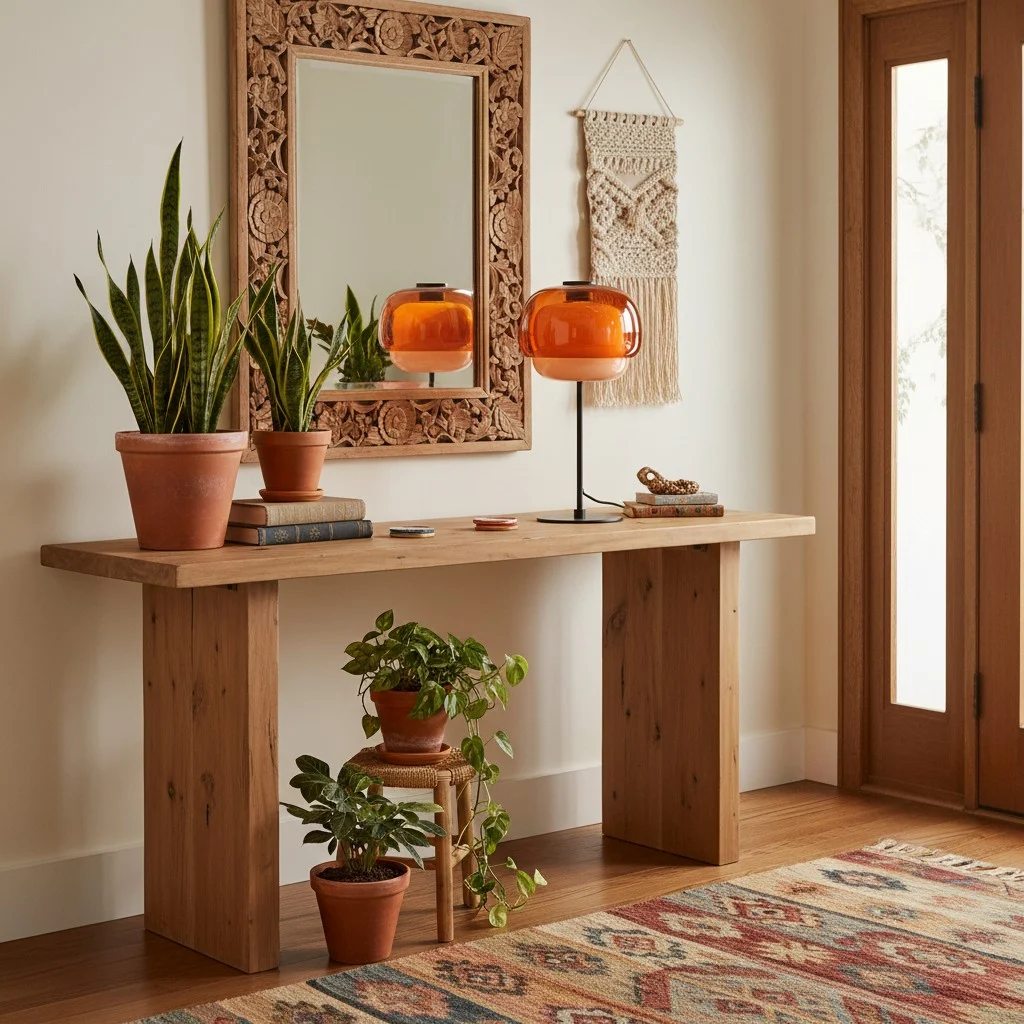 Amber Clinco table lamps on a console table