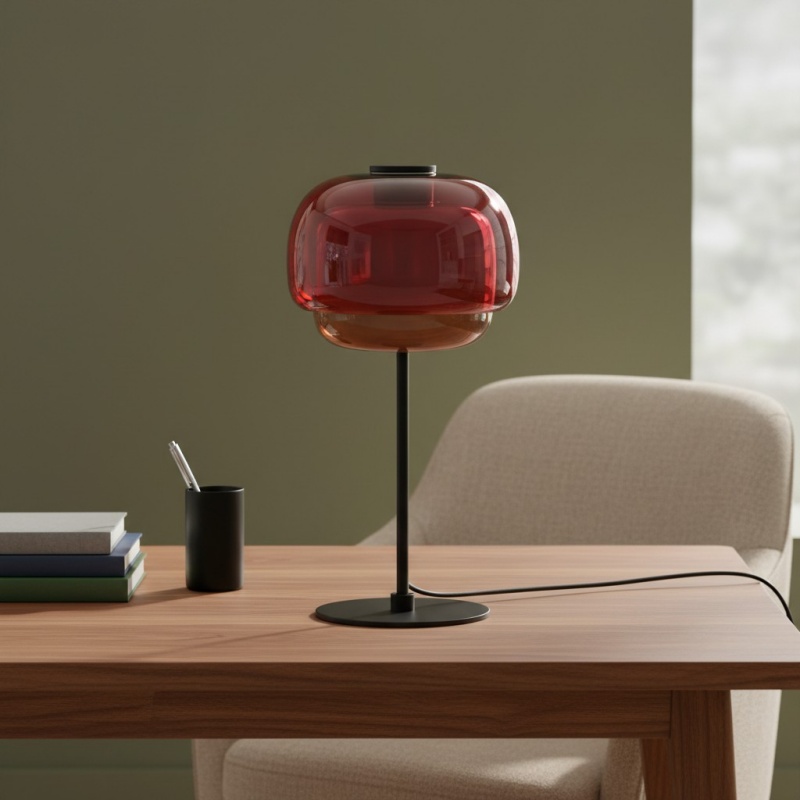 Red Clinco table lamp on a desk
