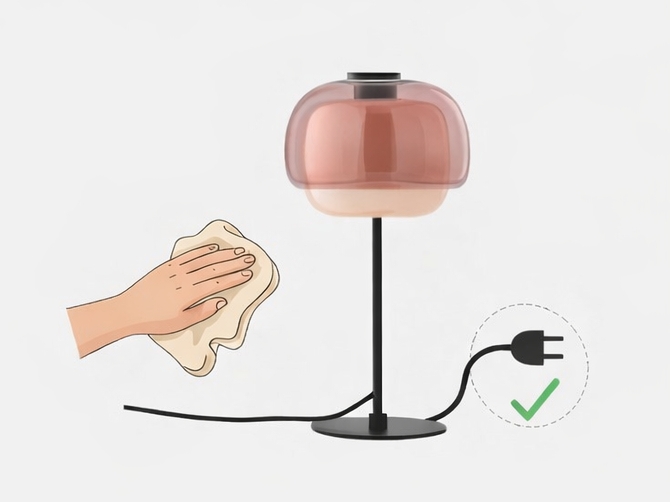 Dry lamp parts before reconnecting the power cord