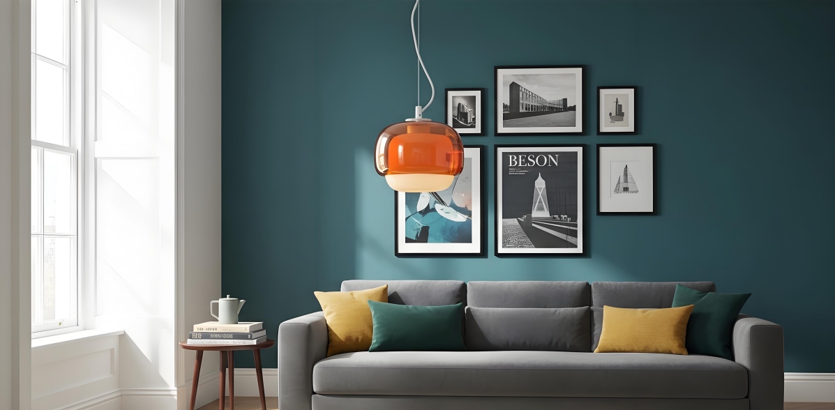 Clinco Contemporary Double Glass Pendant in a living room scene