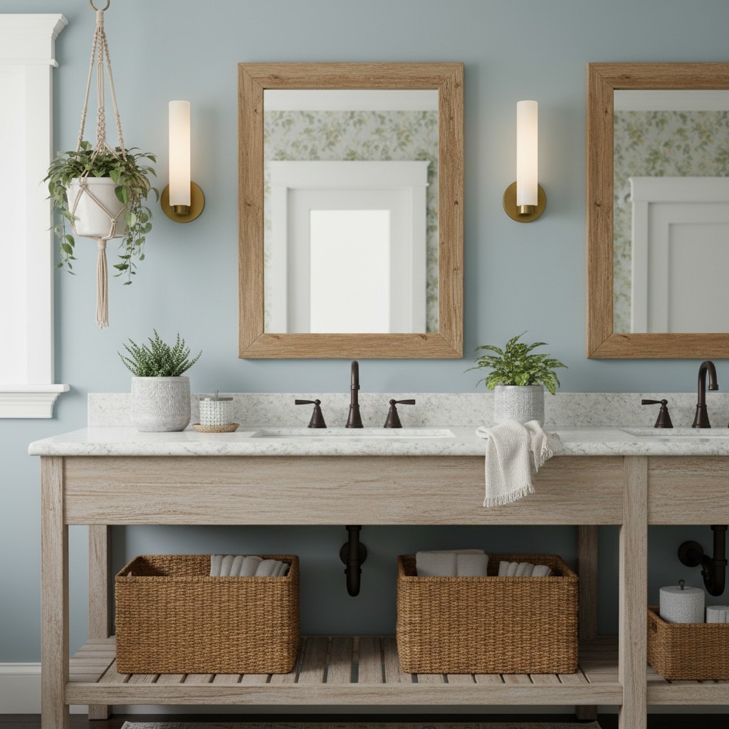 Rivora sconces near a bathroom vanity