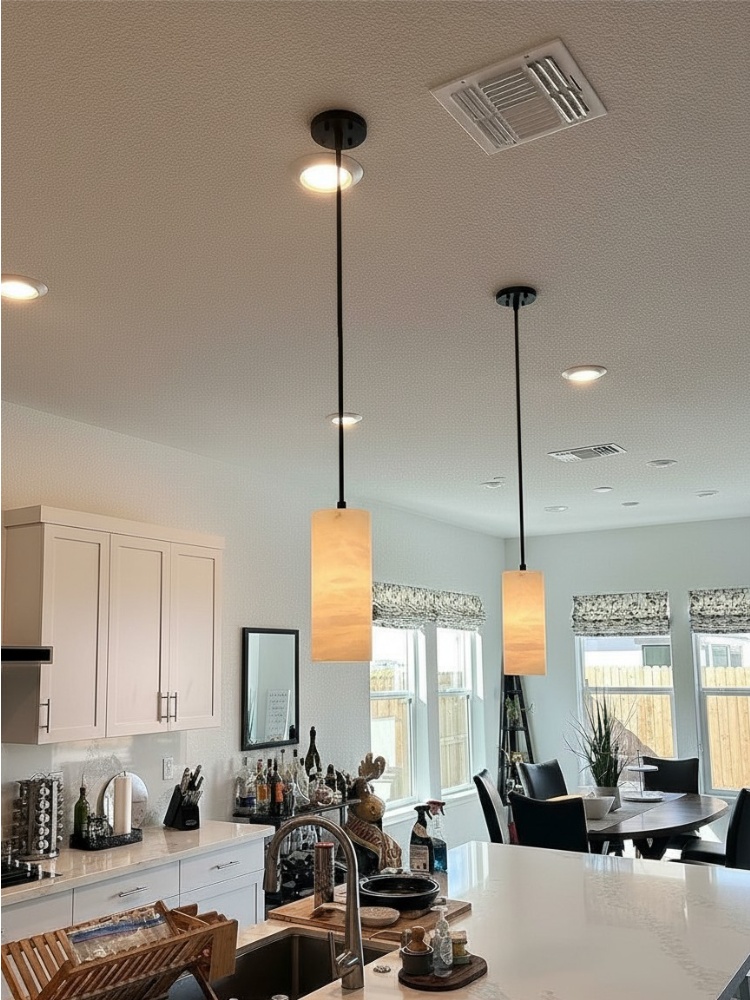 Customer photo of the alabaster cylinder pendant