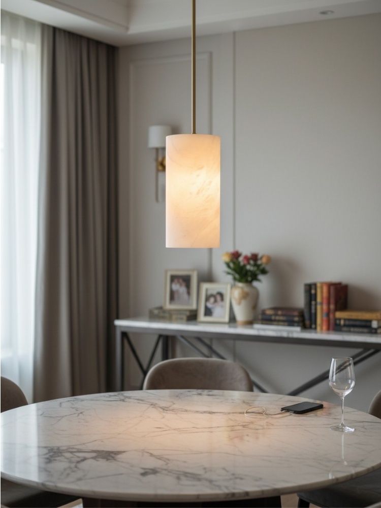 Customer photo of the alabaster cylinder pendant