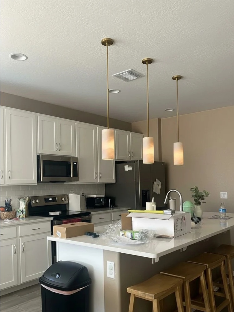 Customer photo of the alabaster cylinder pendant