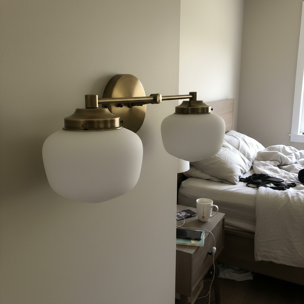 Customer photo of Opalume wall sconce near bedroom vanity