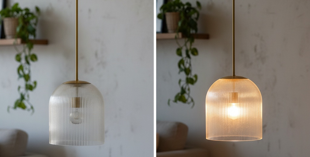 Bravira pendant light off and on lighting effect comparison