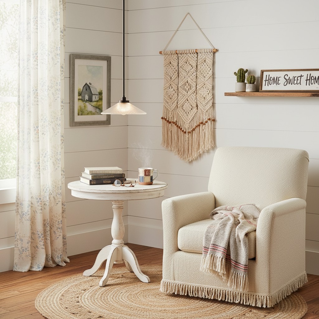 Pendant light beside a cozy reading chair