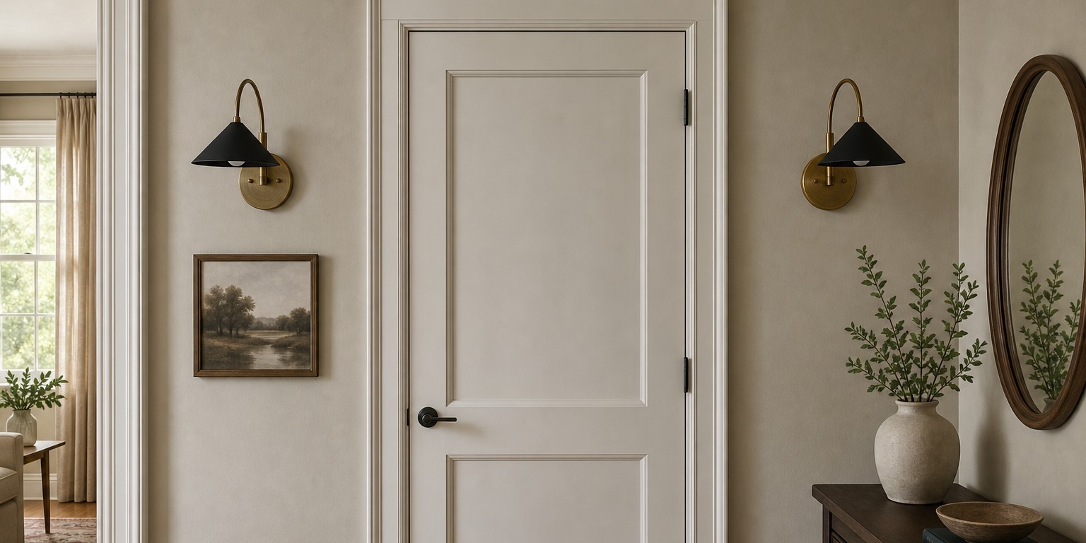 Curva wall sconces in an interior doorway scene