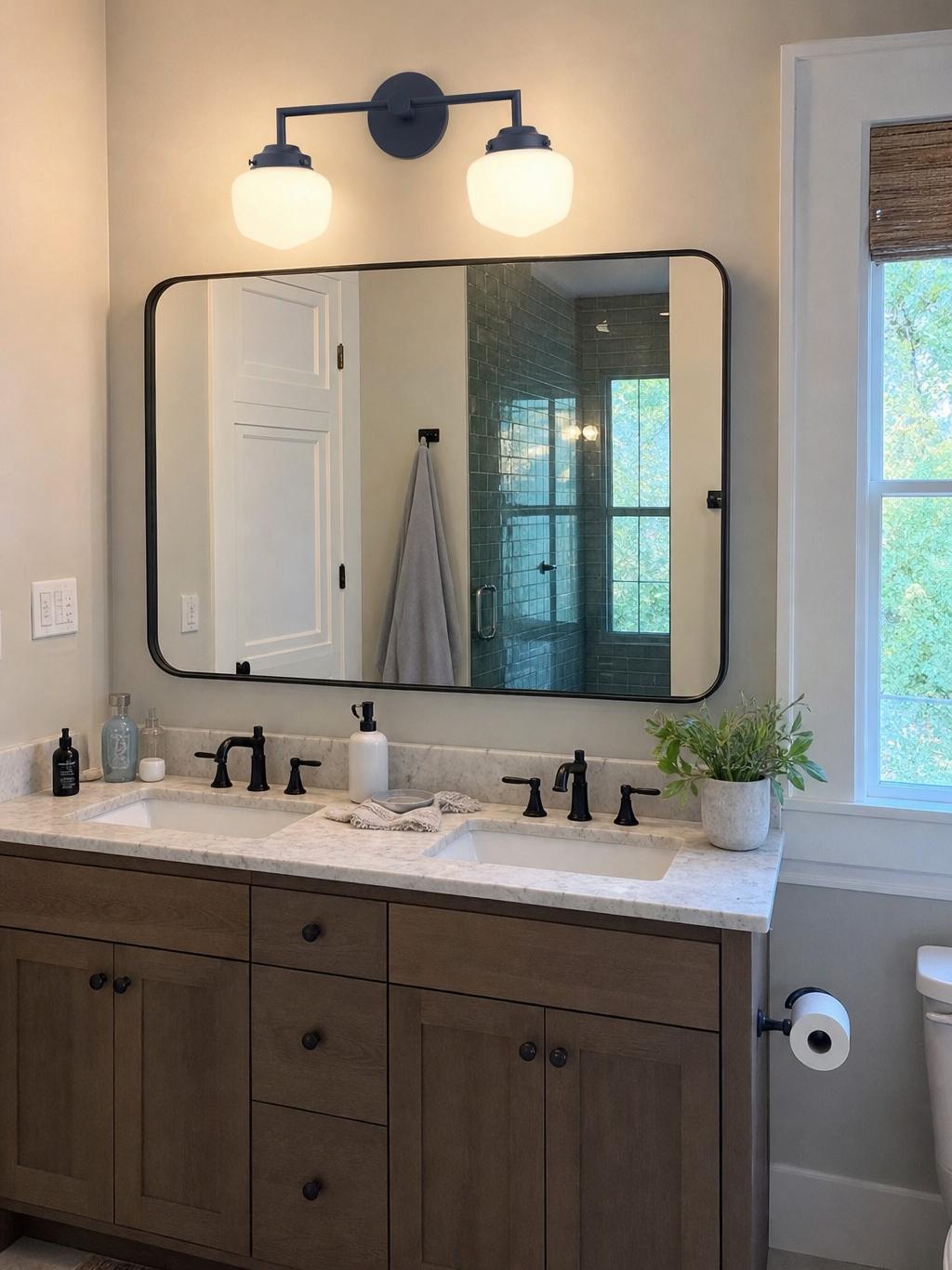 Customer bathroom photo of Opalume two-head wall sconce