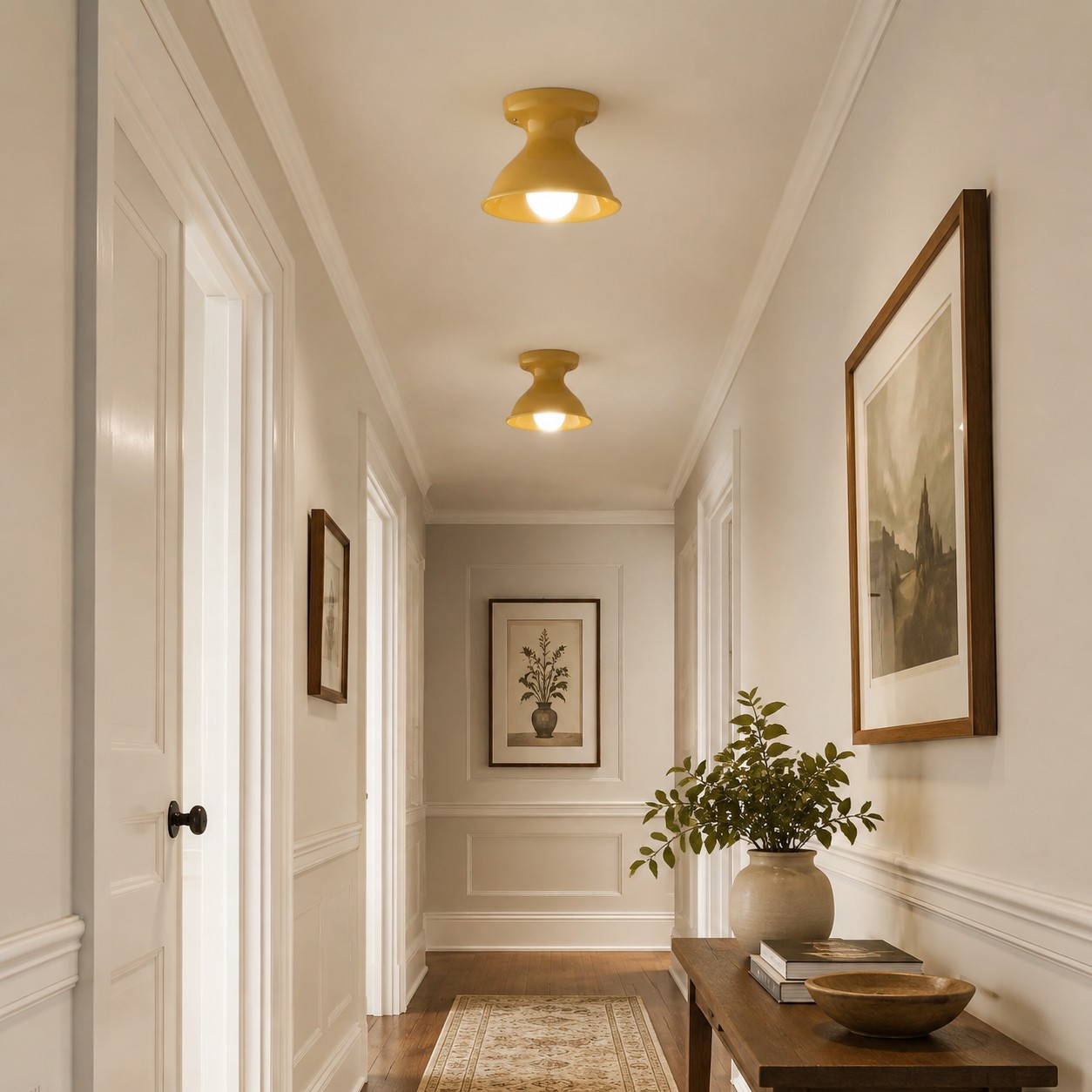 Yellow Dravin ceiling lights in hallway