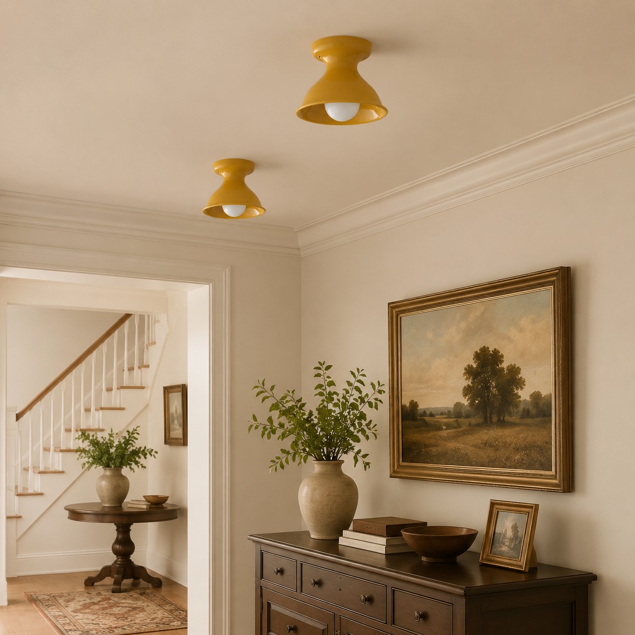 Yellow Dravin ceiling lights in entryway interior