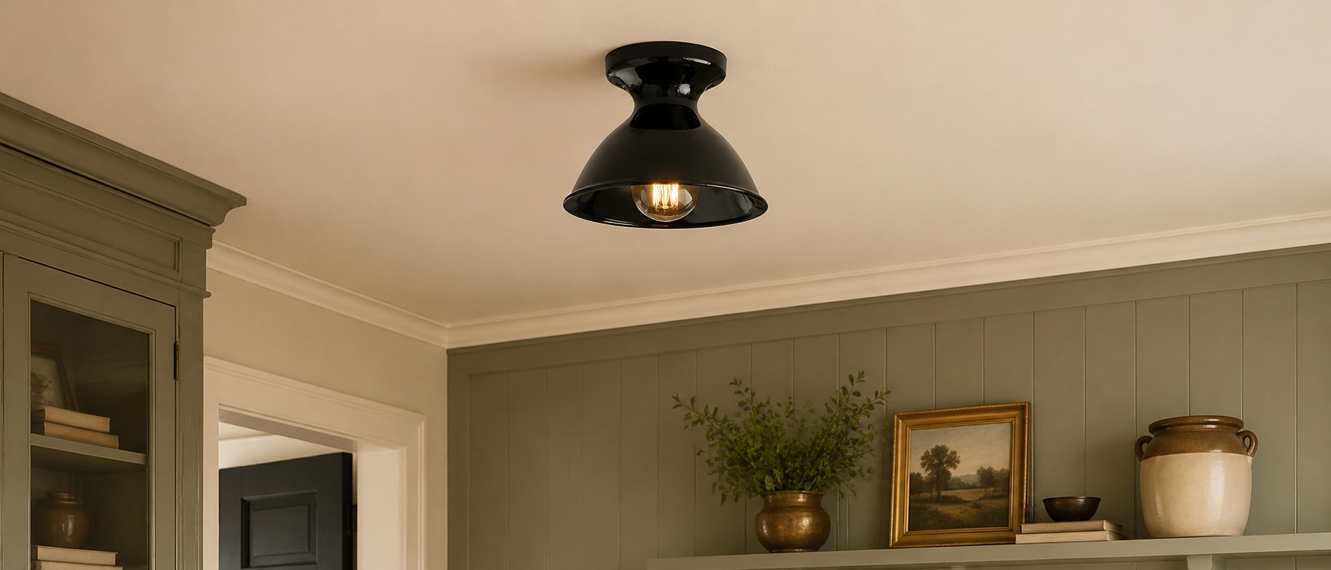Dravin multi-color ceiling light installed in a warm interior