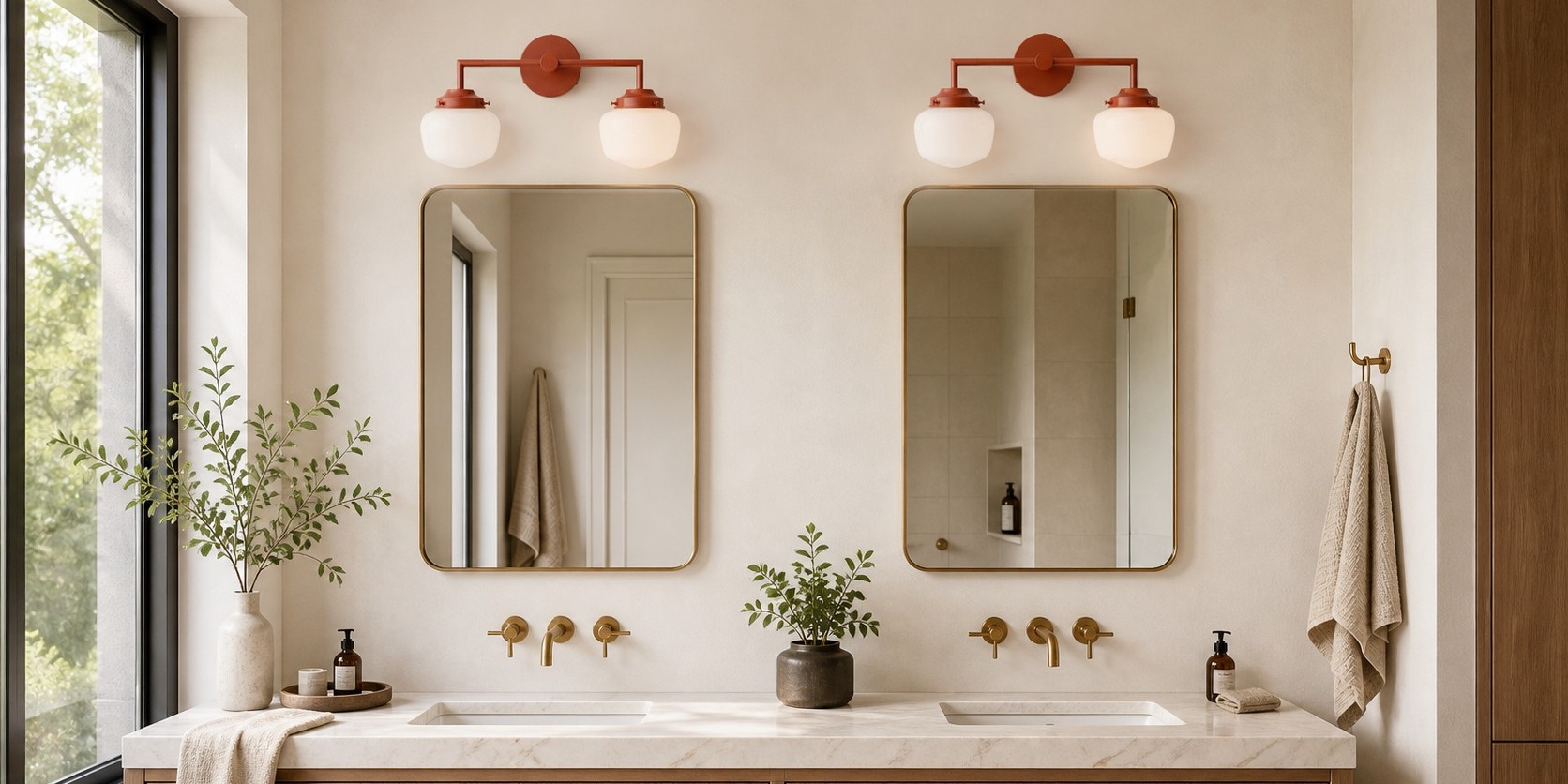 Opalume colorful wall sconce over bathroom mirrors