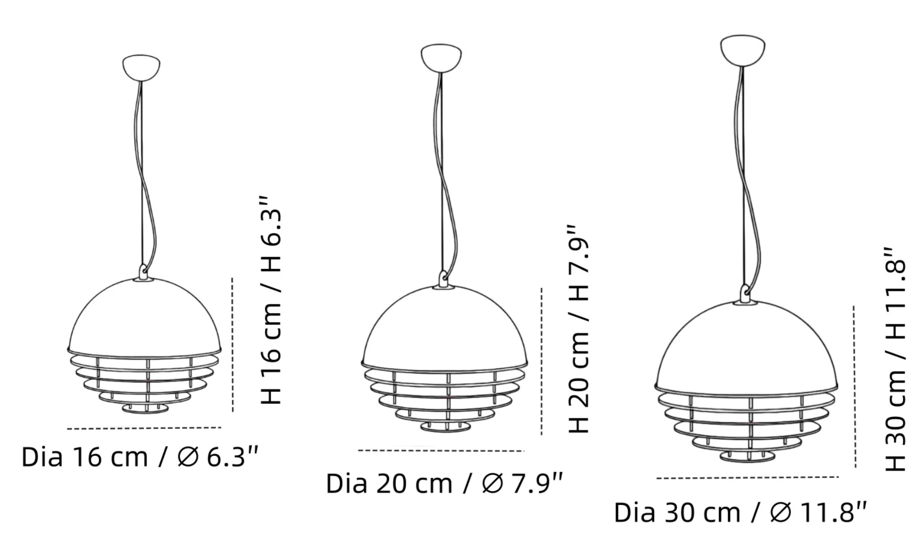 Pendant lamp size diagram