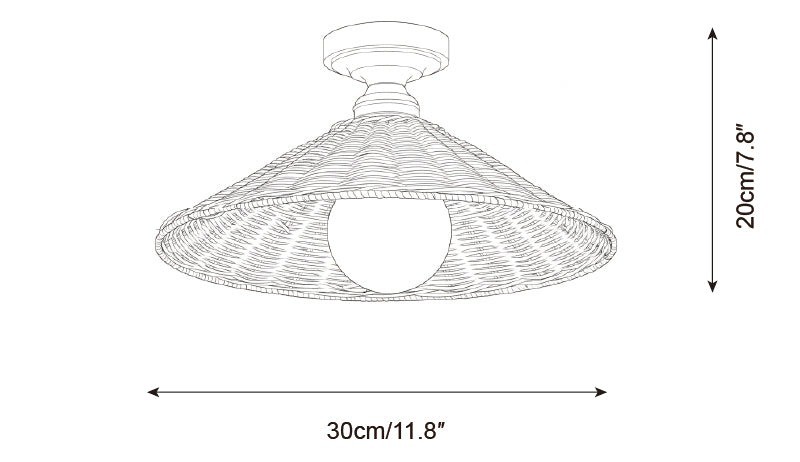 Dimension diagram for 30 cm Breezy rattan flush mount light