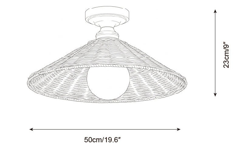 Dimension diagram for 50 cm Breezy rattan flush mount light