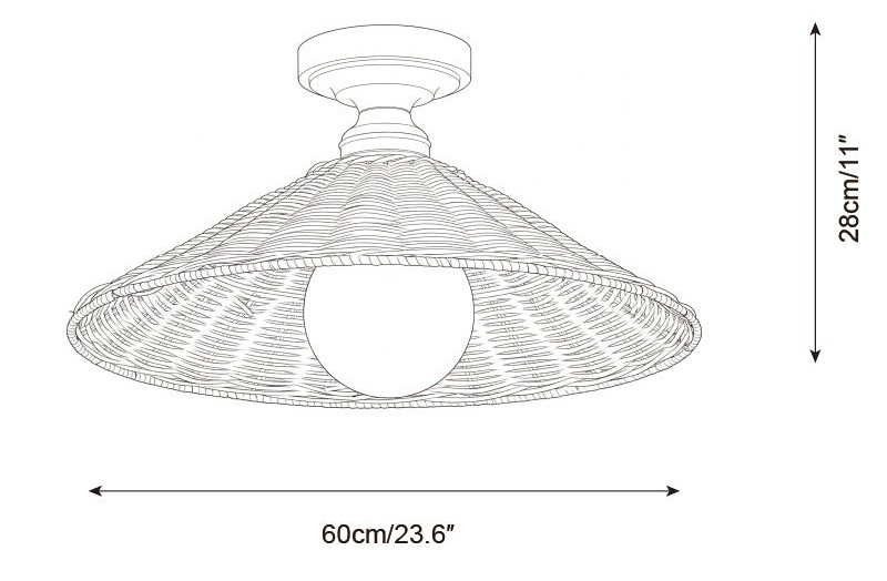 Dimension diagram for 60 cm Breezy rattan flush mount light