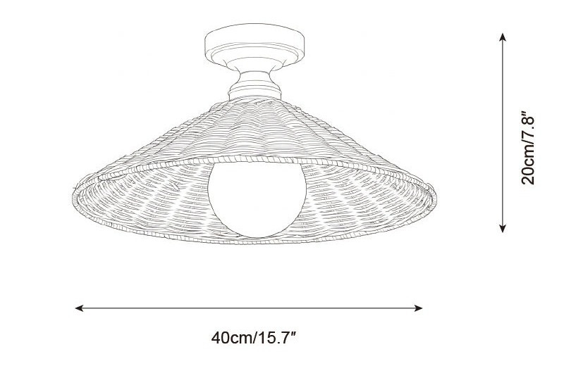 Dimension diagram for 40 cm Breezy rattan flush mount light