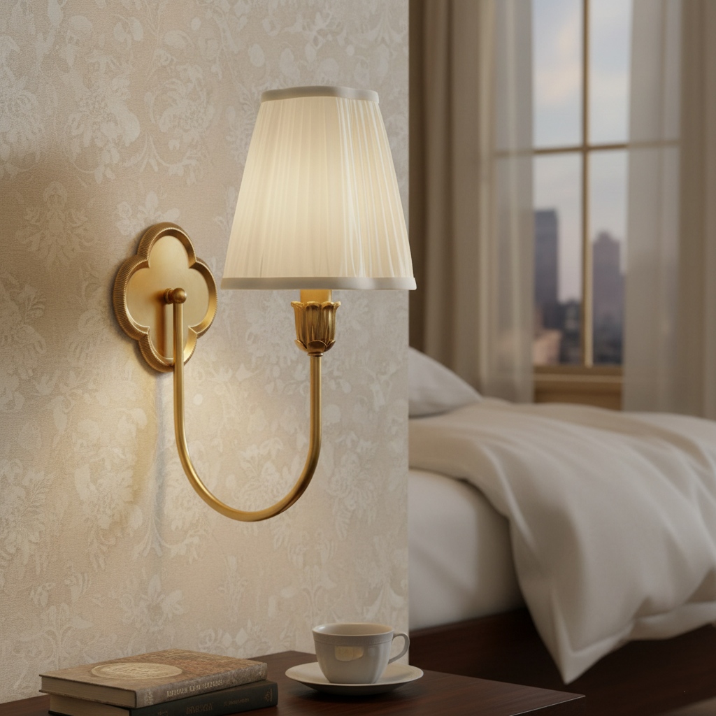Vierblättrige Metall-Wandleuchte mit Stoffschirm – Wiederaufladbare Wandlampe für Schlafzimmer & Flur