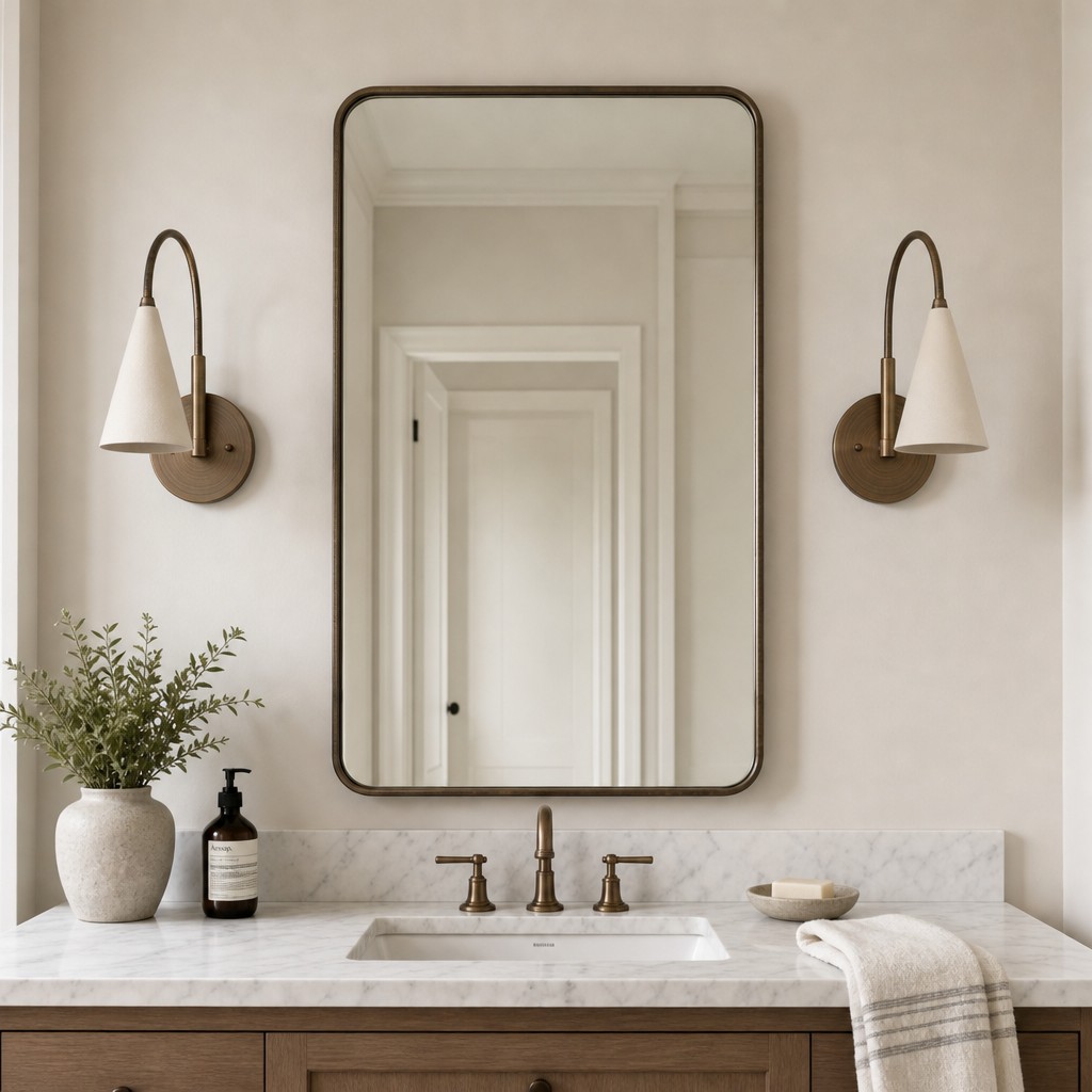 Curva sconces beside a mirror