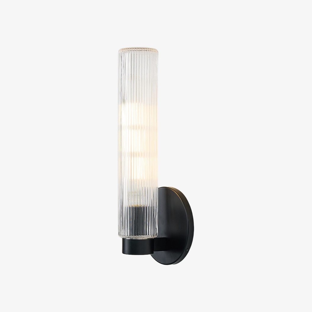 Clear glass Rivora sconce with matte black finish