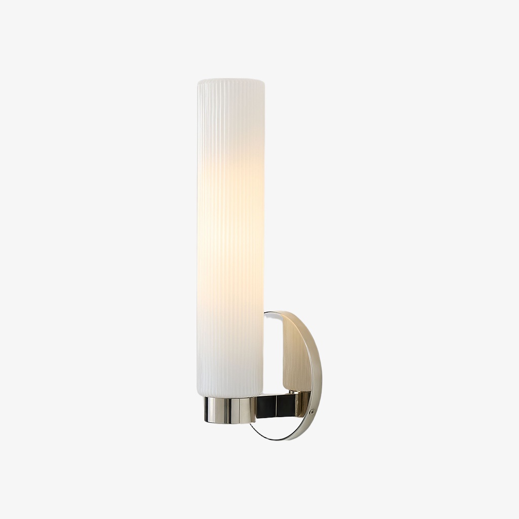 Milk glass Rivora sconce with polished nickel finish