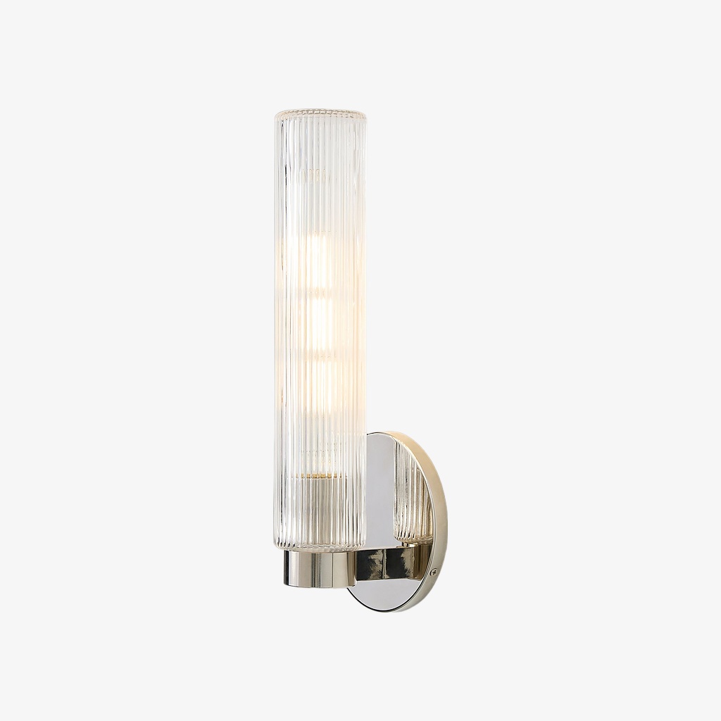 Clear glass Rivora sconce with polished nickel finish