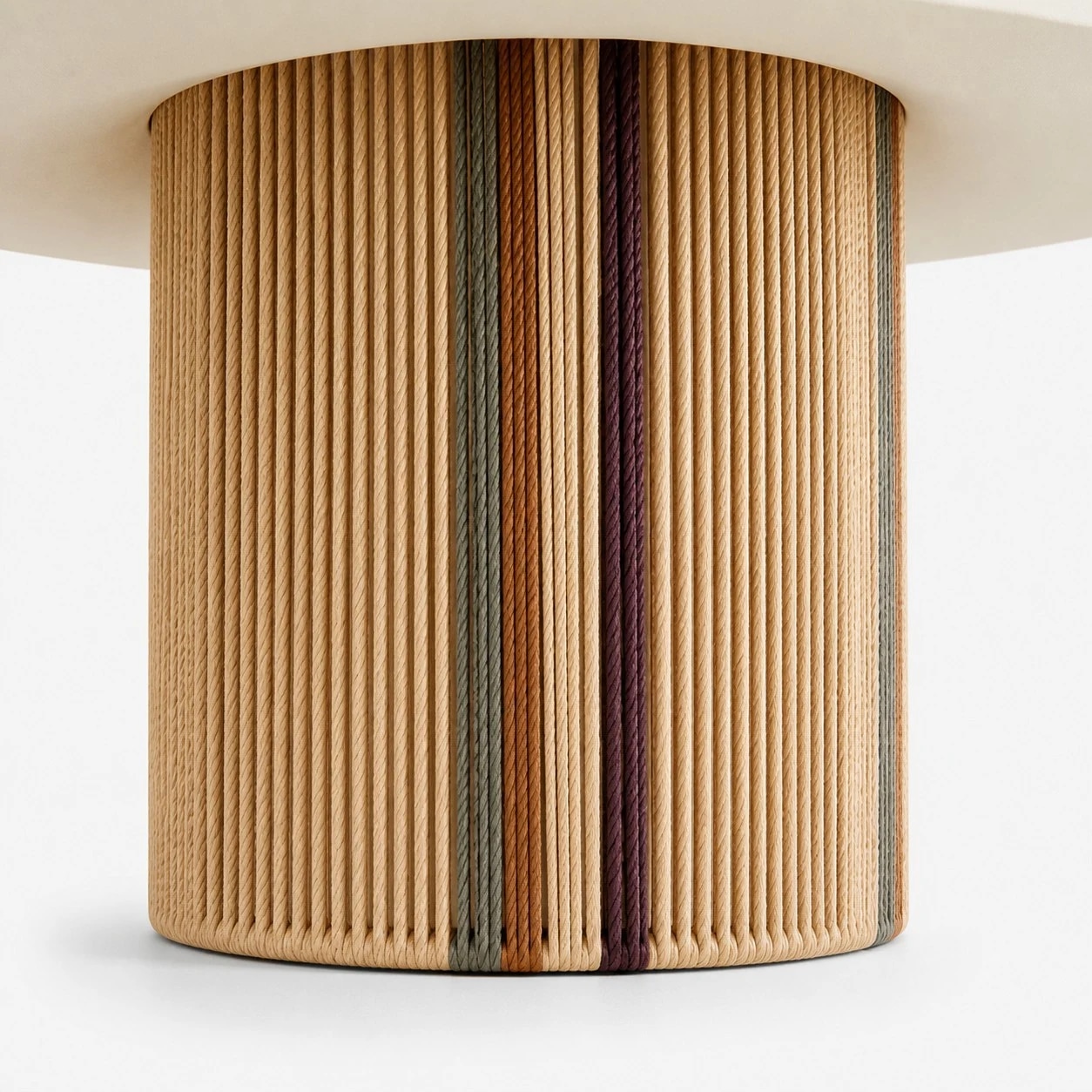 Woven wall sconce body with vertical pleats and subtle stripe accents