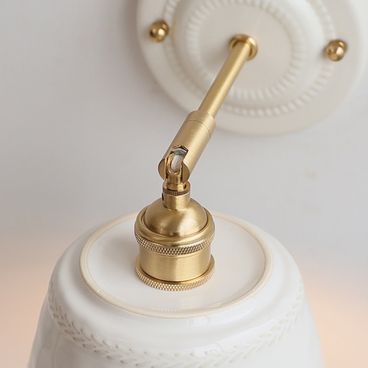 Close-up of wall plate and adjustable lamp hardware