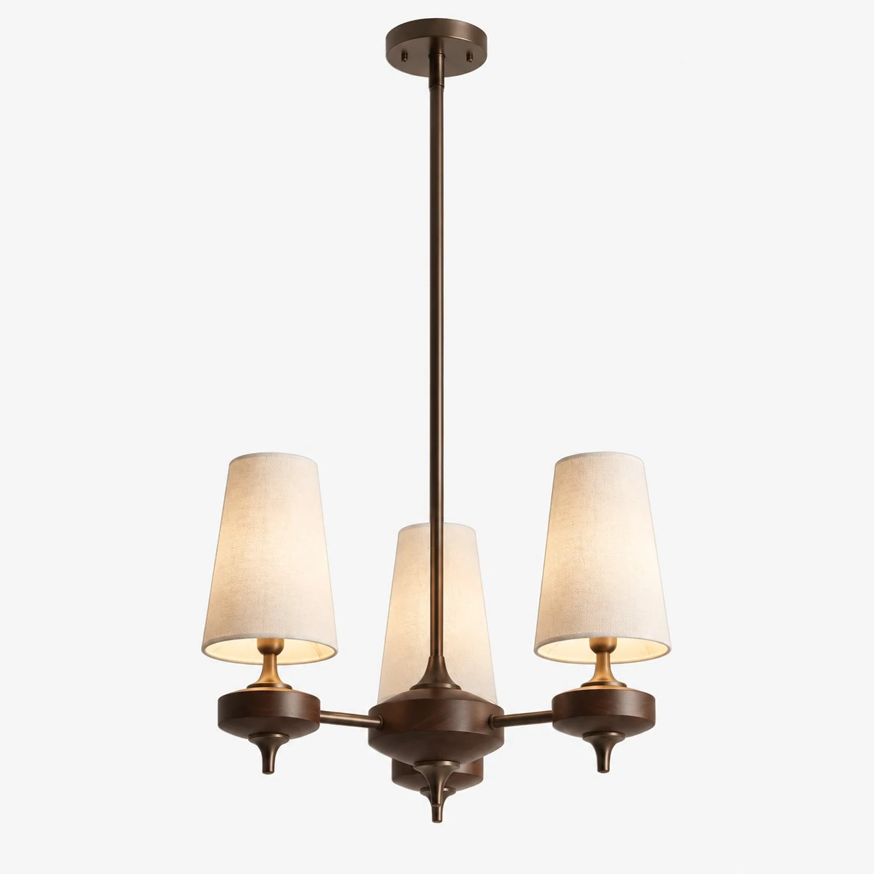 Hour Rho chandelier with white velvet shades, 3 lights