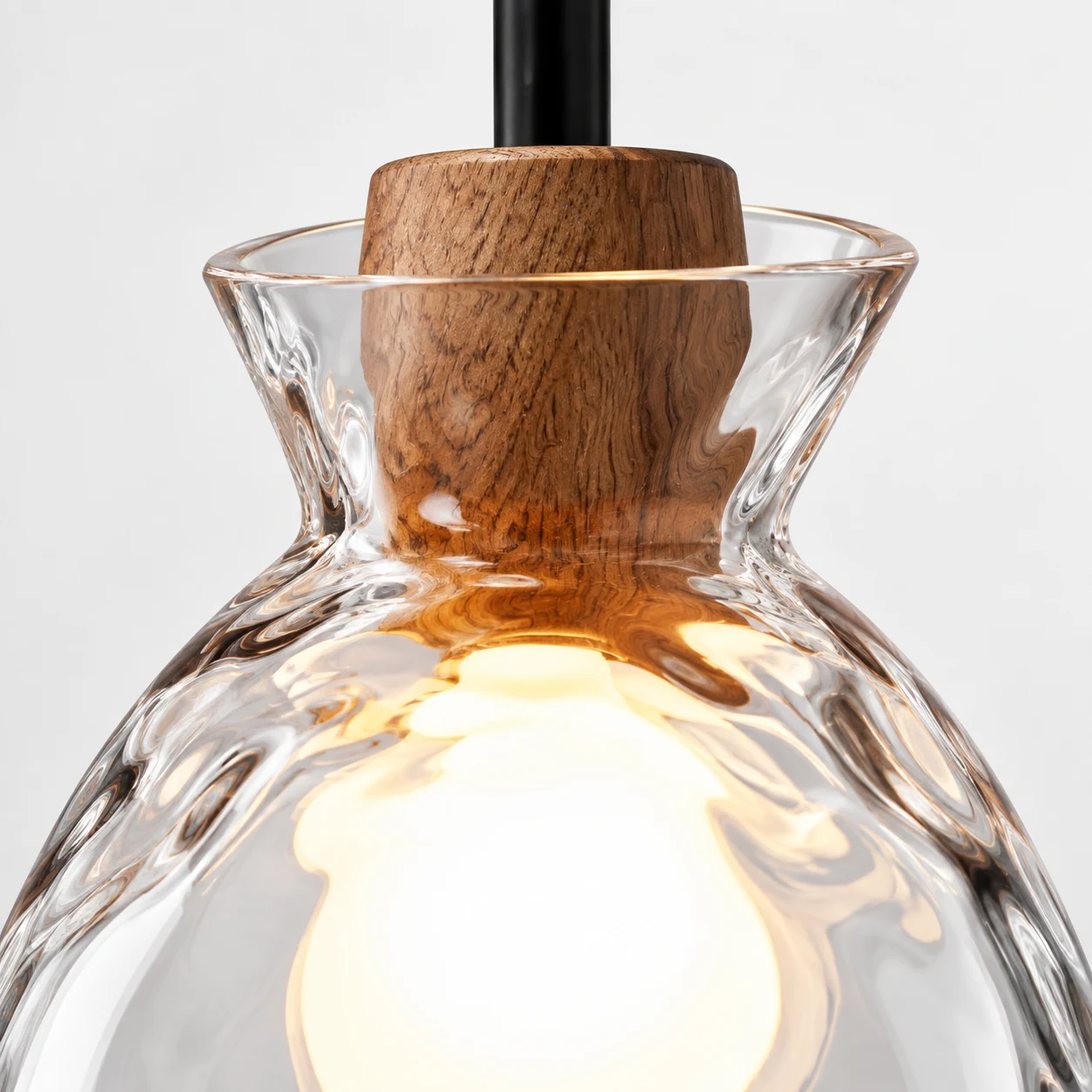 Close-up detail of the Quenora rippled glass pendant shade