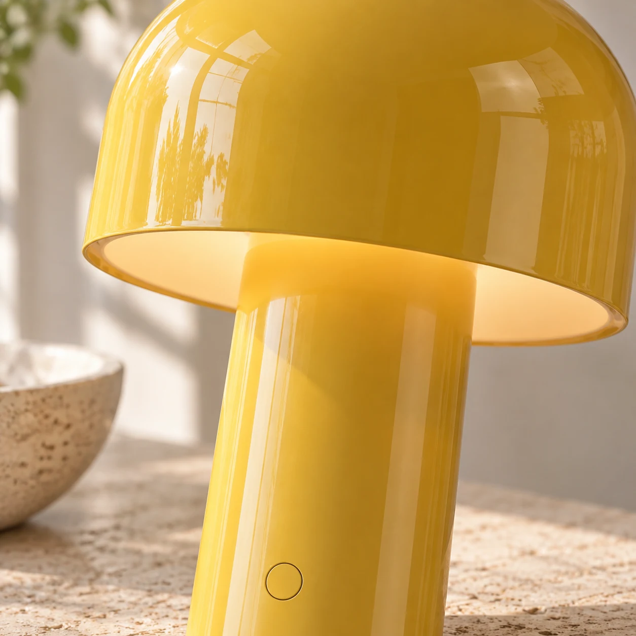 Close-up detail of the compact polycarbonate rechargeable table lamp