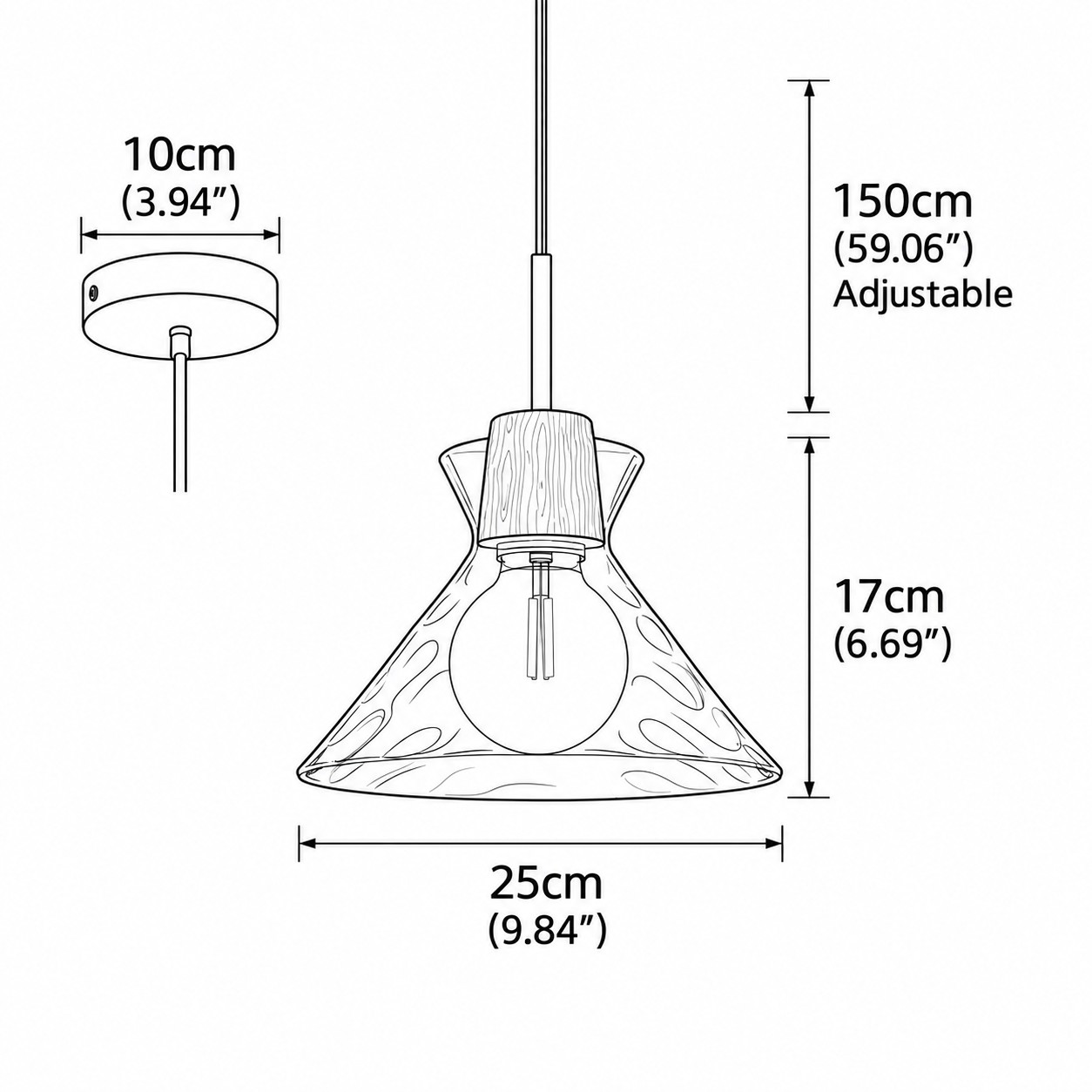 Dimension diagram for Quenora Model B pendant