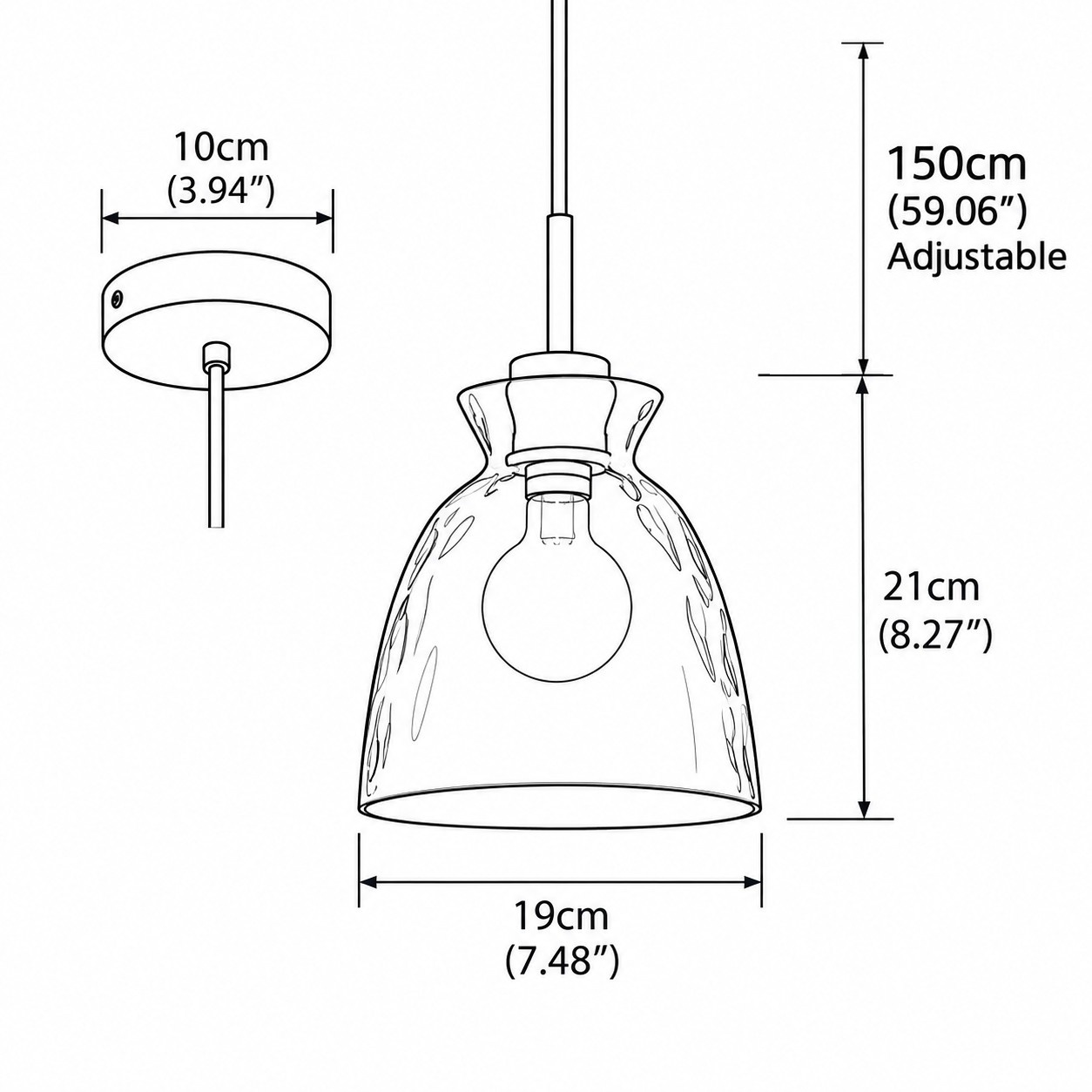 Dimension diagram for Quenora Model C pendant