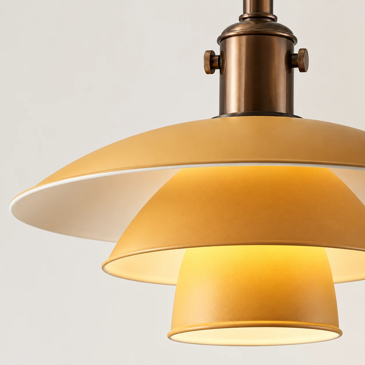 Close-up view of the layered Mirage pendant shade construction