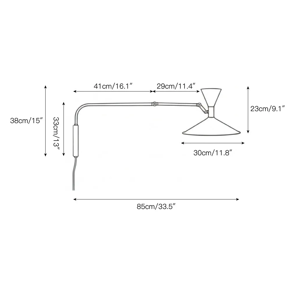 Marseille sconce dimension diagram showing arm, shade, and overall measurements