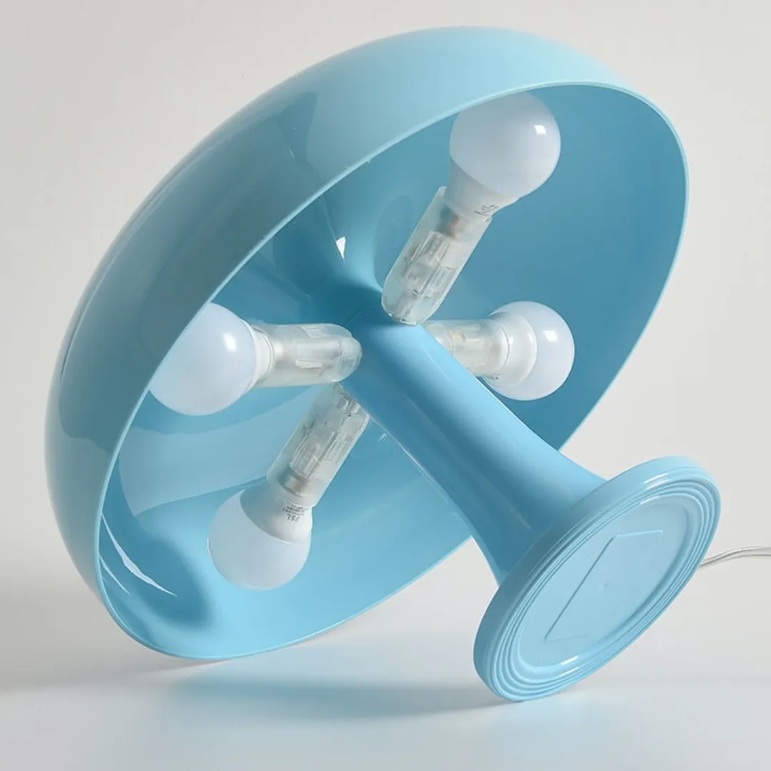 Four-bulb underside and round base of the mushroom table lamp